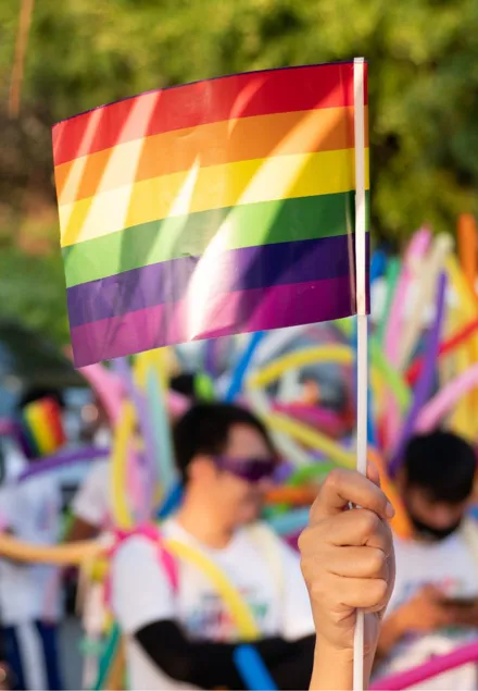 Pride parade in Thailand celebrating diversity and highlighting that same sex marriage is legal in Thailand